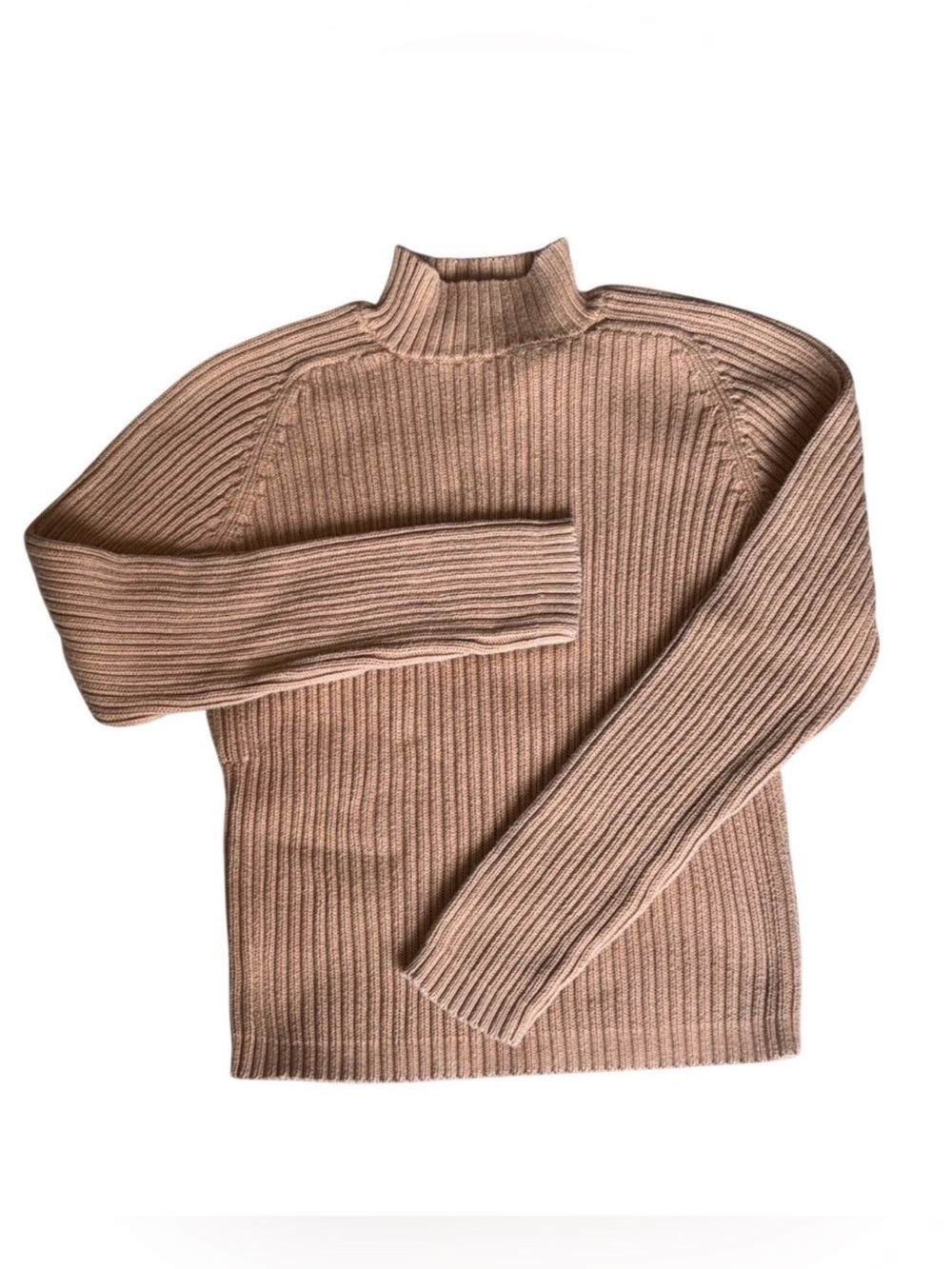 CHRISTIE & JILL Camel Tan 100%‎ Cotton Ribbed Mock Neck Sweater | Women's L